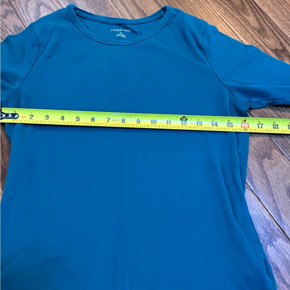 Lands' End Jewel Tone Green Supima Cotton Lone Sleeve Tee Top - Picture 3 of 7